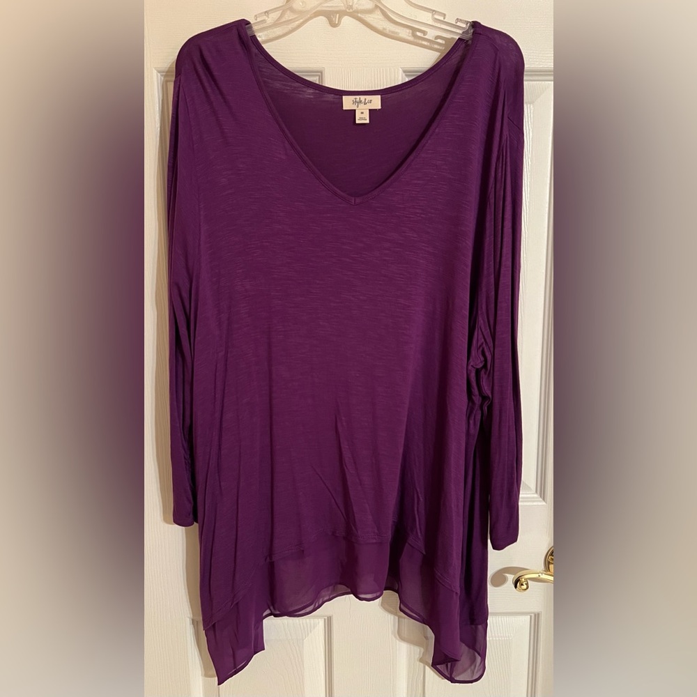 Style & Co. Rich Purple Long Sleeve V-Neck Top